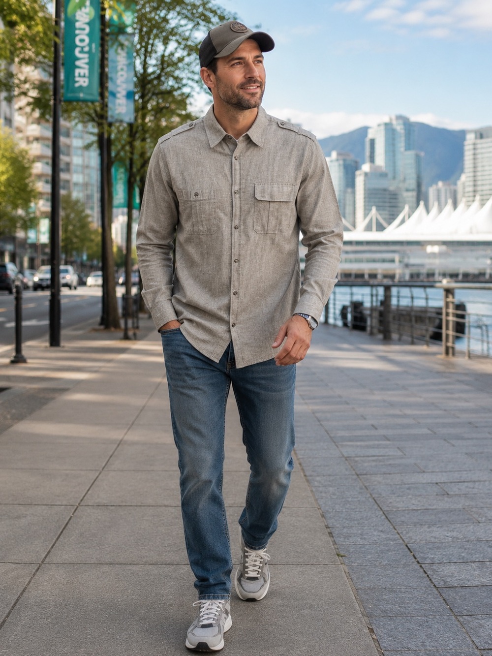 Linen Point Zero NWT Black Label Gray Linen-Blend Button-Down Shirt Size SP